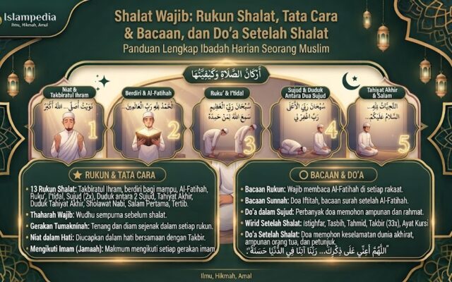 Shalat Wajib Rukun Shalat, Tata Cara dan Bacaan Shalat, dan Do’a Setelah Shalat