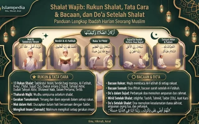 Shalat Wajib Rukun Shalat, Tata Cara dan Bacaan Shalat, dan Do’a Setelah Shalat